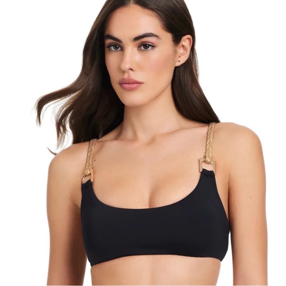Red Carter bikini top with gold rope trim Large